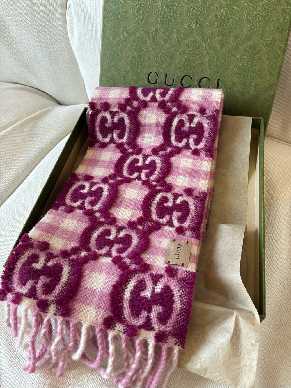 *NWT* Gucci Pink & Plum GG Check Wool Scarf 🧣 16*140cm